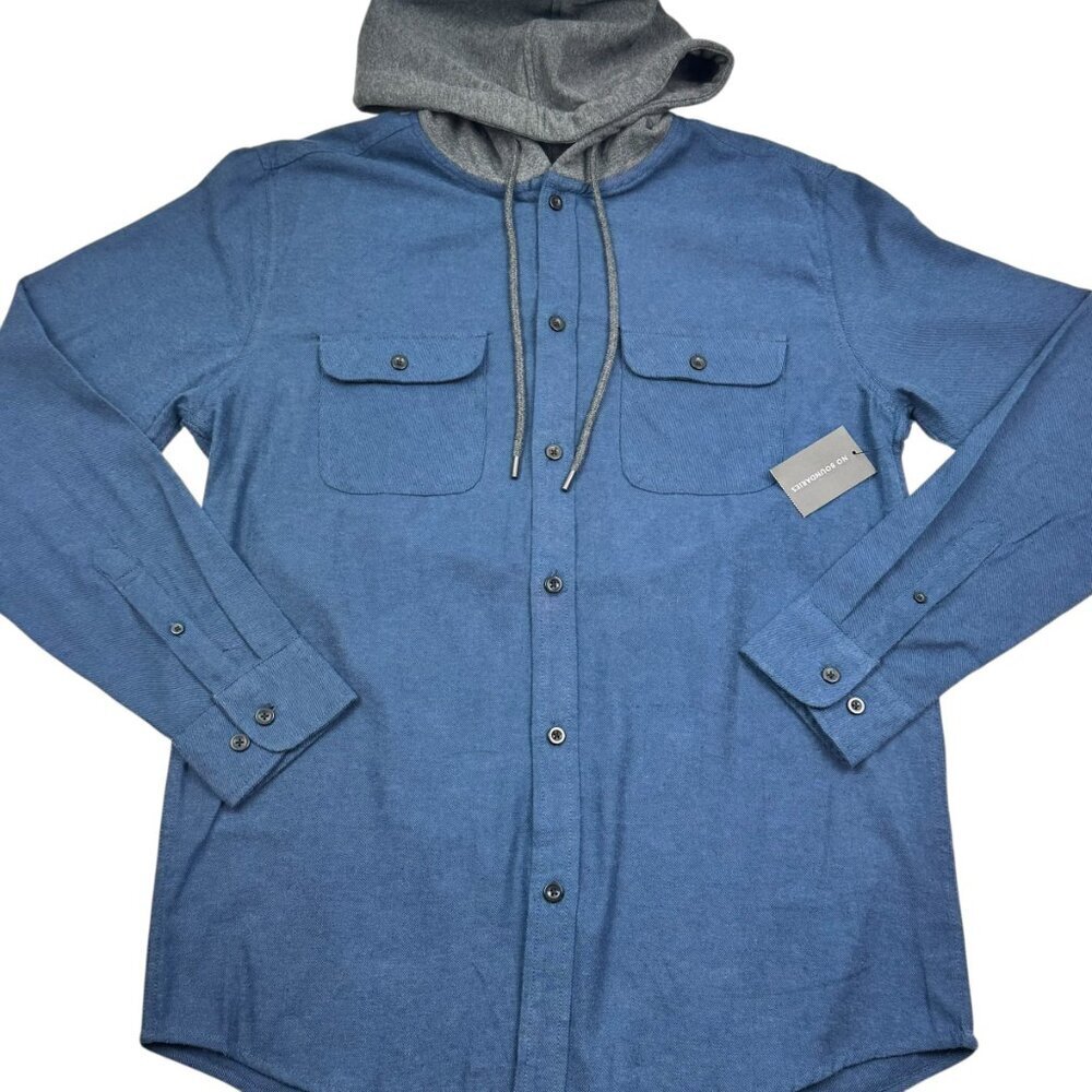 No Boundaries 100% Cotton Flannel Button Down Shirt With Hood Men's Size M 38-40